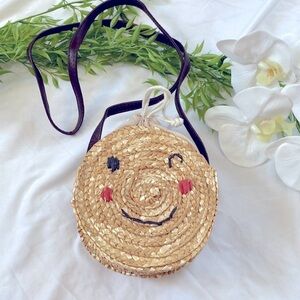 Winky Face Raffia Straw Mini Crossbody Bag